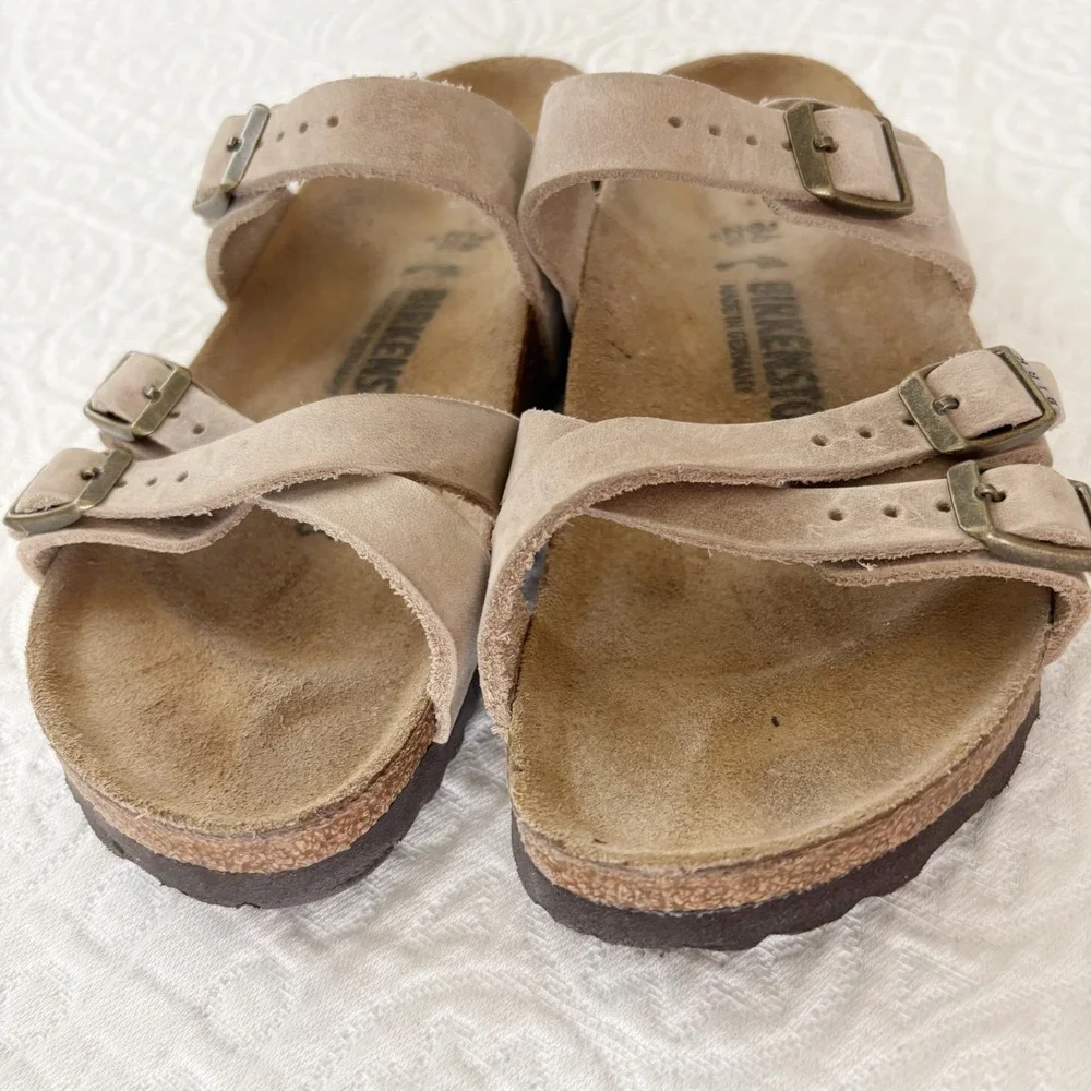 Birkenstock Franca Strappy Oiled Leather Sandals, Tan‎ Sz 36 US 5